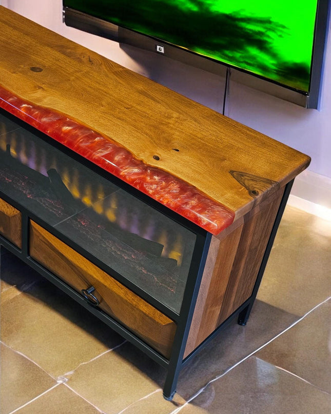 Epoxy Walnut Wood TV Unit, Media Console and TV Storage Models, Rustic Style Tv Stand, Wooden TV Stand, Walnut Wood Farmhouse Media Stand