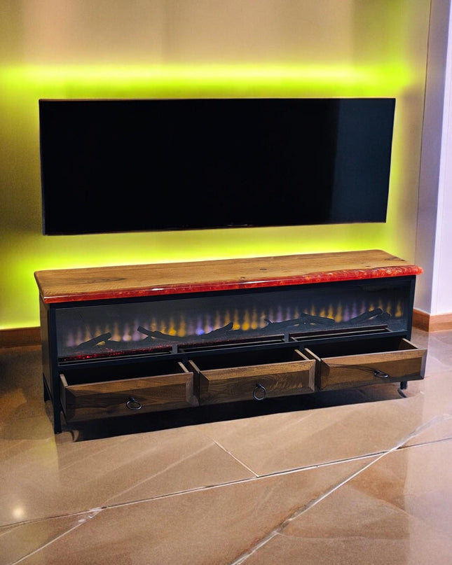 Epoxy Walnut Wood TV Unit, Media Console and TV Storage Models, Rustic Style Tv Stand, Wooden TV Stand, Walnut Wood Farmhouse Media Stand