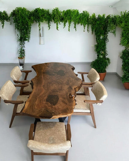 Live Edge Solid Walnut Wood Dining Table, Modern Dining Table, Live Edge Dining Table, Wood Table, Walnut Table, Handcrafted
