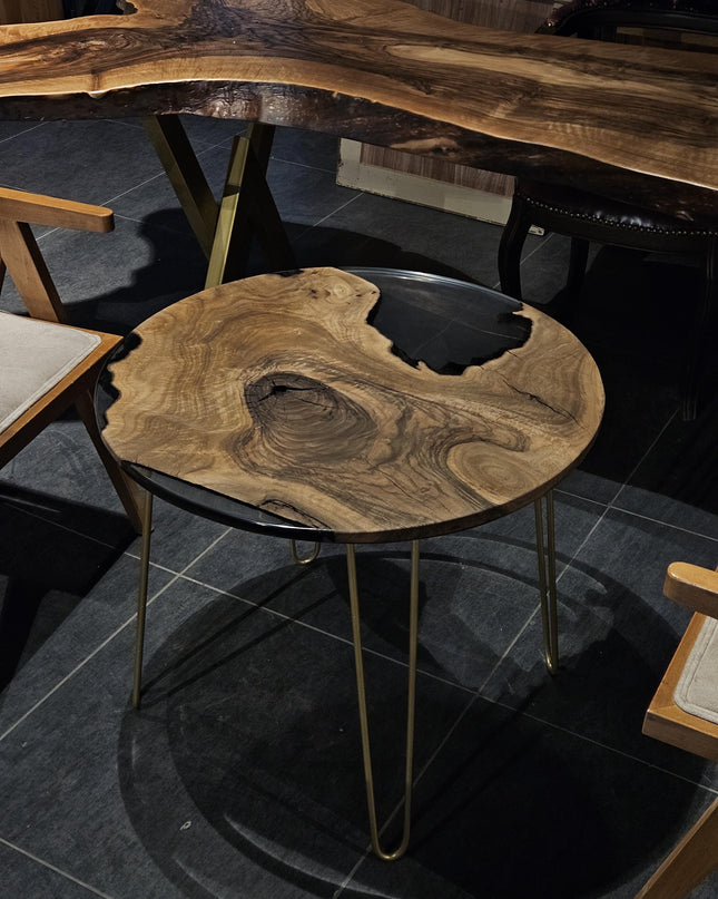 Epoxy Resin Coffee Table from Walnut Wood, Epoxy Coffee Table, Round Live Edge Resin Coffee Table, Round Epoxy Coffee Table