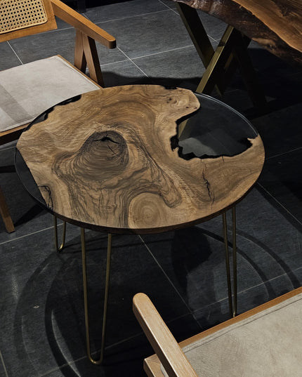 Epoxy Resin Coffee Table from Walnut Wood, Epoxy Coffee Table, Round Live Edge Resin Coffee Table, Round Epoxy Coffee Table