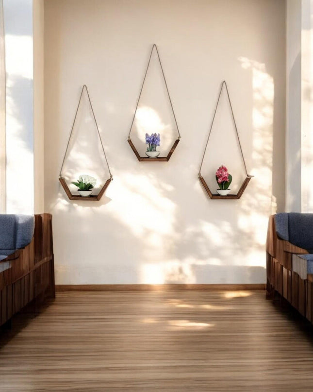 Set Of 3 Handmade Wood Hanging Shelf, Plant And Decor Shelves, Bathroom Shelves