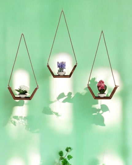 Set Of 3 Handmade Wood Hanging Shelf, Plant And Decor Shelves, Bathroom Shelves