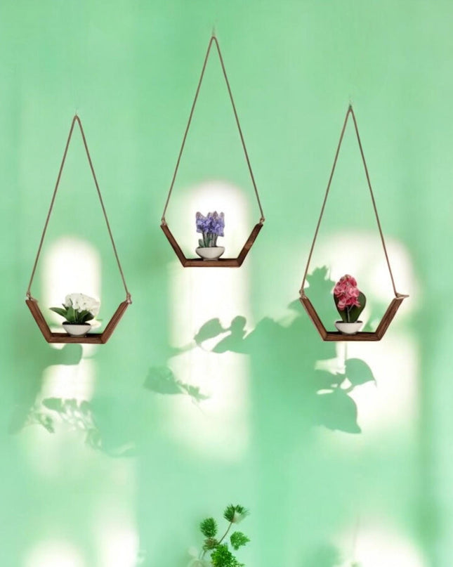 Set Of 3 Handmade Wood Hanging Shelf, Plant And Decor Shelves, Bathroom Shelves