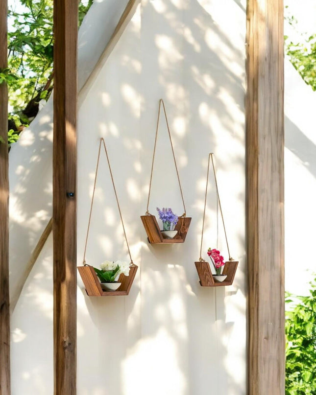 Set Of 3 Handmade Wood Hanging Shelf, Plant And Decor Shelves, Bathroom Shelves