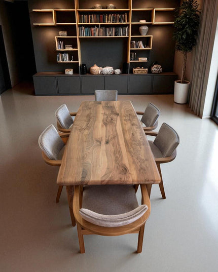 Handcrafted Walnut Dining Table: Modern Rustic Solid Wood Kitchen Furniture