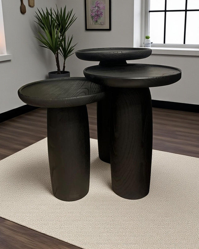 Modern Black Solid Wood Coffee Table – Handmade Minimalist Design for Elegant Living Rooms