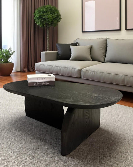 Modern Black Solid Wood Coffee Table – Handmade Minimalist Design for Elegant Living Rooms