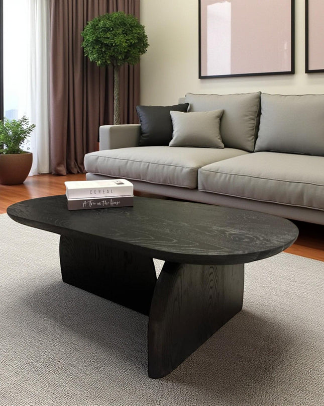Modern Black Solid Wood Coffee Table – Handmade Minimalist Design for Elegant Living Rooms