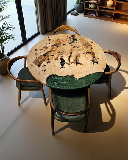 Handmade Green Epoxy Resin Dining Table - Custom Modern Kitchen Table