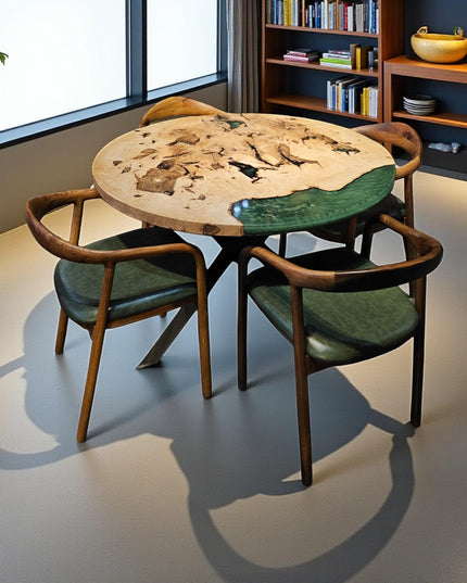 Handmade Green Epoxy Resin Dining Table - Custom Modern Kitchen Table