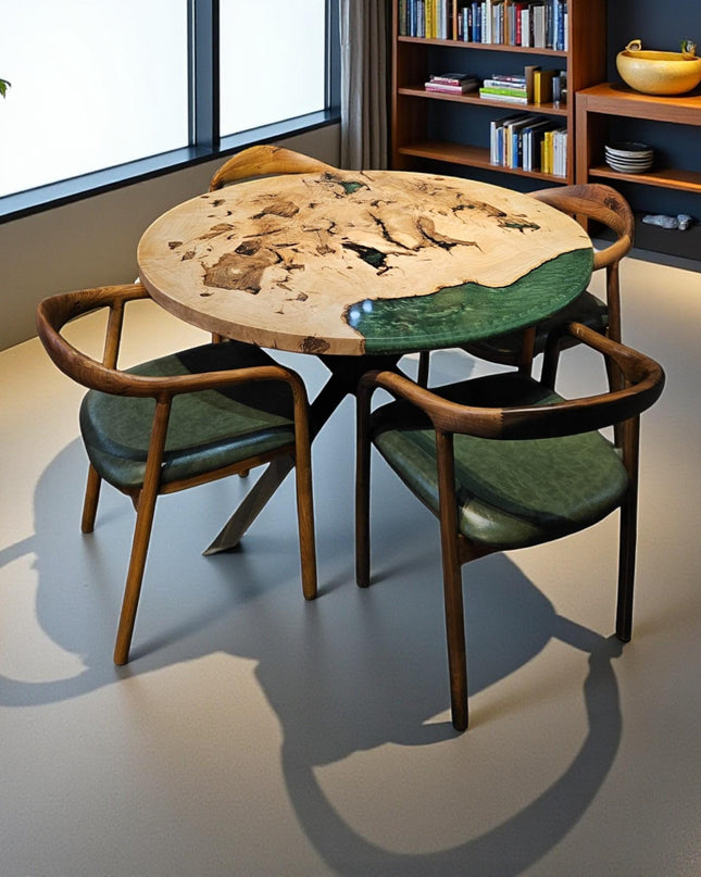 Handmade Green Epoxy Resin Dining Table - Custom Modern Kitchen Table