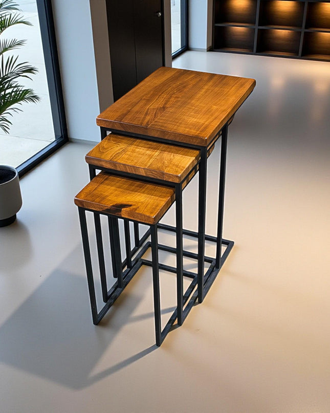 Walnut Nesting Tables: Solid Wood Modern Coffee & Side Table Set