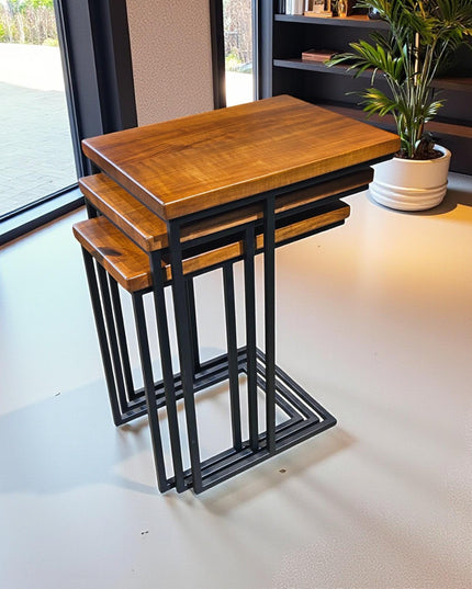 Walnut Nesting Tables: Solid Wood Modern Coffee & Side Table Set