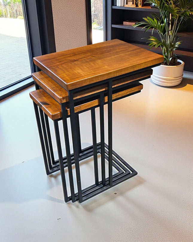 Walnut Nesting Tables: Solid Wood Modern Coffee & Side Table Set
