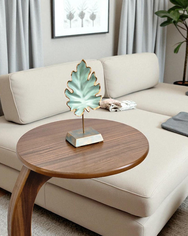 Round C-Shaped Side Table: Walnut or Beech Wood Veneer, Rolling Accent Table