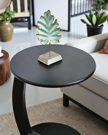 C Shaped Coffee Table: Modern Round Accent Table with Wheels