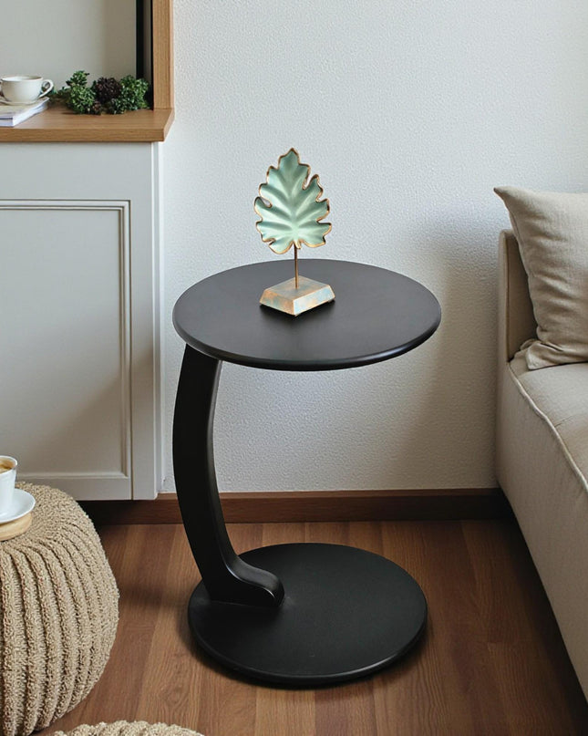 C Shaped Coffee Table: Modern Round Accent Table with Wheels