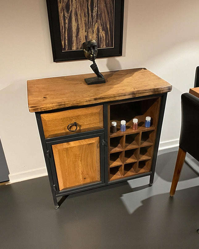 Walnut Wood Wine Rack Kitchen Cabinet Shelf | Mini Wine Bar & Liquor Storage Sideboard Organizer