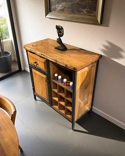 Walnut Wood Wine Rack Kitchen Cabinet Shelf | Mini Wine Bar & Liquor Storage Sideboard Organizer