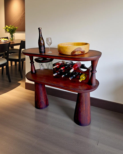 Handmade Rustic Wood Wine Console: Home Bar Cabinet & Bottle Storage