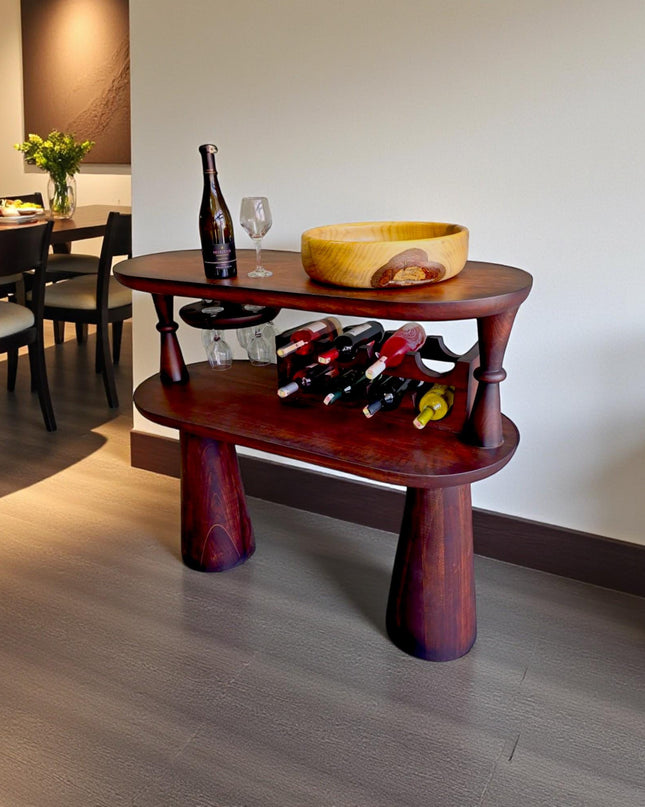 Handmade Rustic Wood Wine Console: Home Bar Cabinet & Bottle Storage