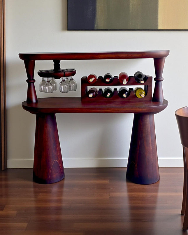 Handmade Rustic Wood Wine Console: Home Bar Cabinet & Bottle Storage