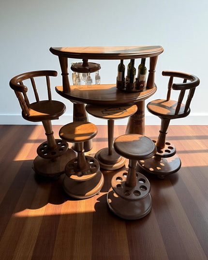 Handmade Solid Wood Wine Console Bar Set: Rustic Home Bar Furniture