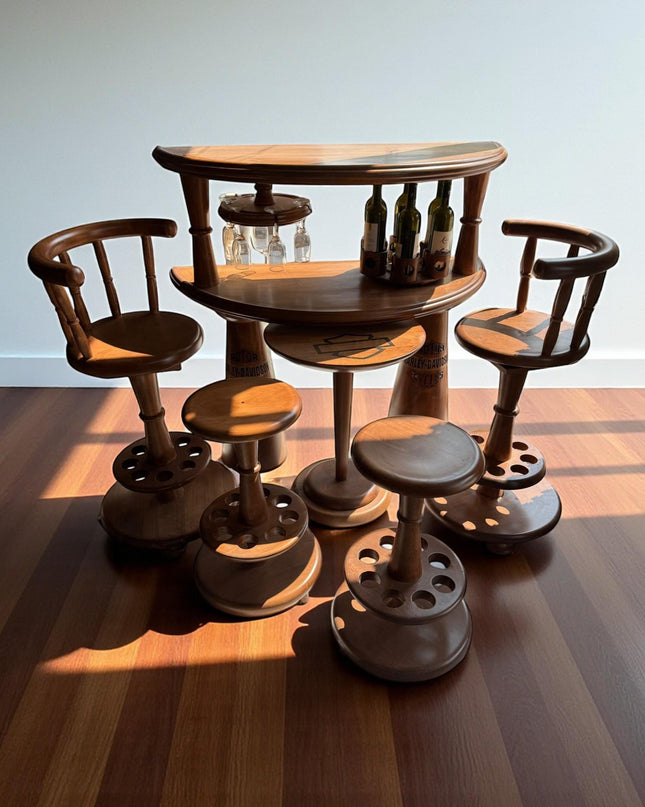 Handmade Solid Wood Wine Console Bar Set: Rustic Home Bar Furniture