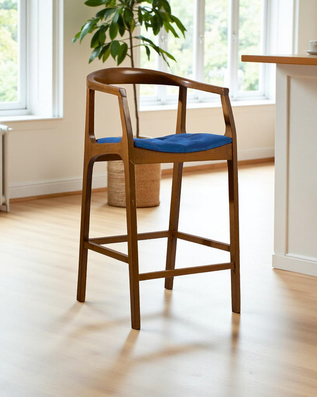 Wooden Bar Chair Handmade Solid 4-Legged High Bar Stool Tree Design Durable Seating