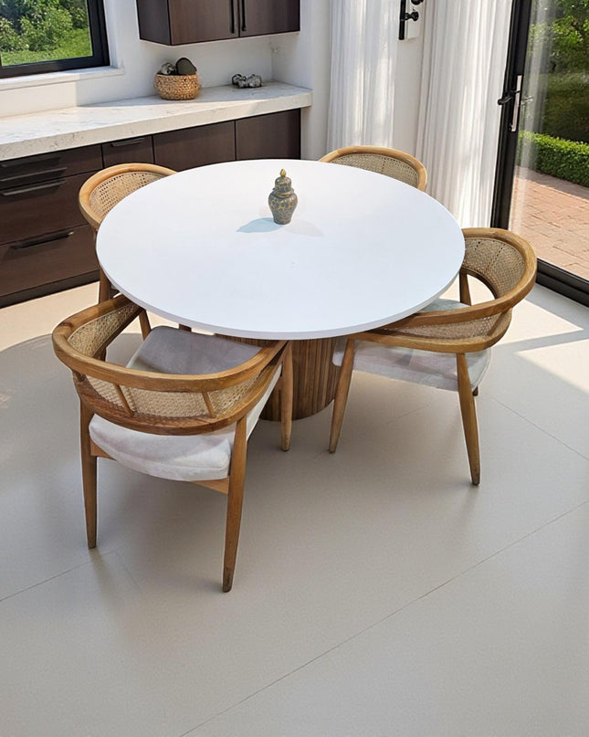 Handmade Round Dining Table: Marble or Travertine Top, Custom Sizes