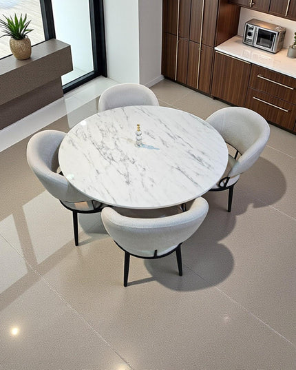 Handmade Round Dining Table: Marble or Travertine Top, Custom Sizes