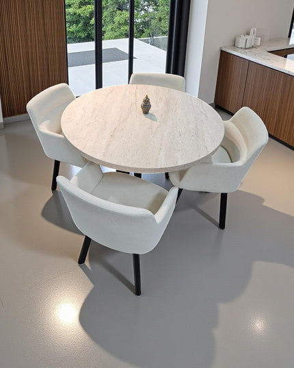 Handmade Round Dining Table: Marble or Travertine Top, Custom Sizes