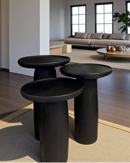 Modern Black Solid Wood Coffee Table – Handmade Minimalist Design for Elegant Living Rooms