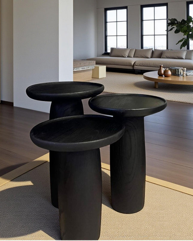 Modern Black Solid Wood Coffee Table – Handmade Minimalist Design for Elegant Living Rooms