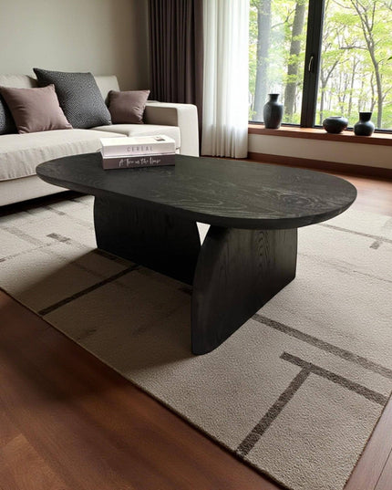 Modern Black Solid Wood Coffee Table – Handmade Minimalist Design for Elegant Living Rooms