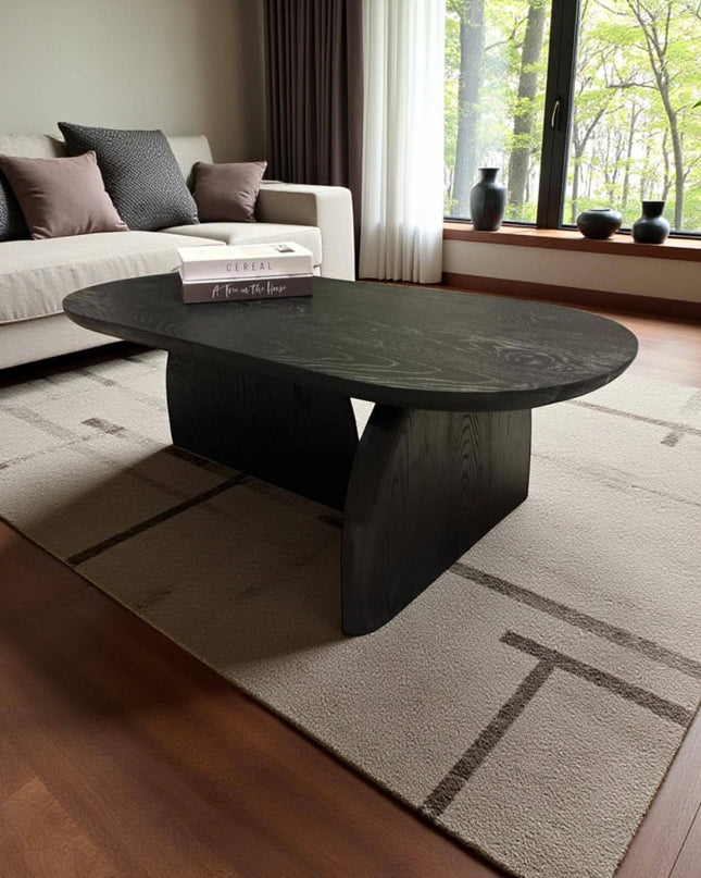 Modern Black Solid Wood Coffee Table – Handmade Minimalist Design for Elegant Living Rooms