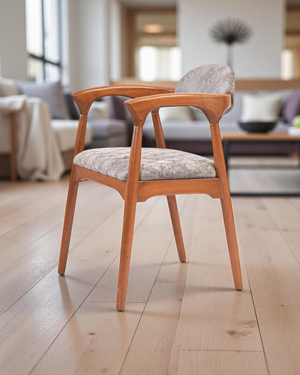 Handcrafted Walnut Dining Chair with Wooden Arms: Modern Kitchen & Living Room Seating