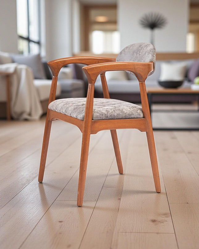 Handcrafted Walnut Dining Chair with Wooden Arms: Modern Kitchen & Living Room Seating