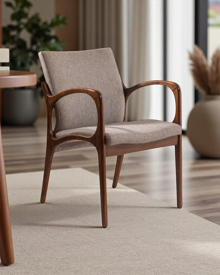 Handcrafted Solid Wood Dining Chair with Wooden Arms - Sustainable Seating