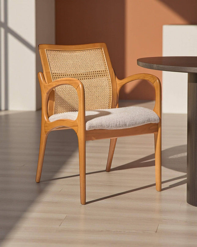 Handcrafted Wooden Dining Chair with Arms: Modern Solid Wood Seating