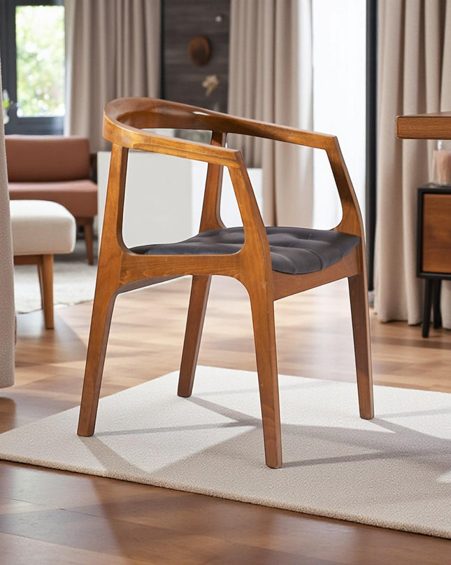 Handcrafted Walnut Dining Chair with Arms - Solid Wood Kitchen Seating