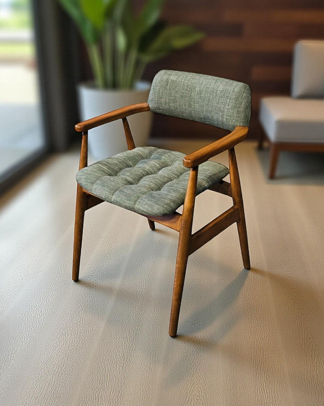 Handcrafted Walnut Dining Chair with Wooden Arms - Sustainable Design