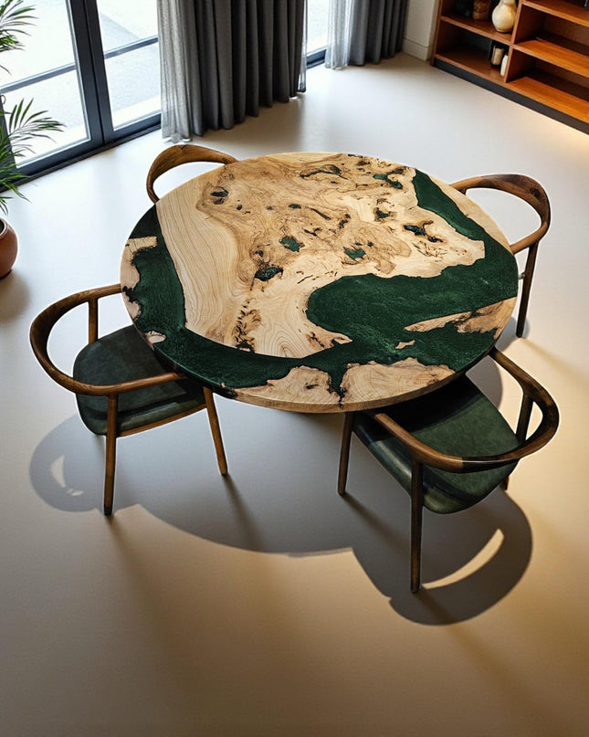 Handmade Green Epoxy Resin Dining Table - Custom Modern Kitchen Table