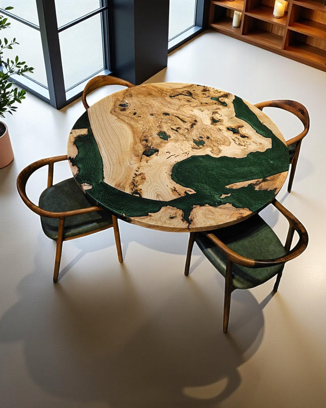 Handmade Green Epoxy Resin Dining Table - Custom Modern Kitchen Table