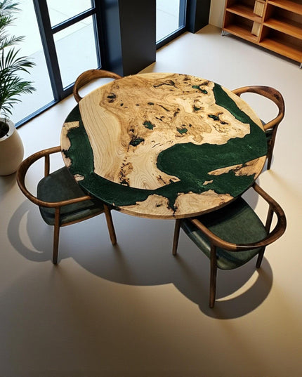 Handmade Green Epoxy Resin Dining Table - Custom Modern Kitchen Table