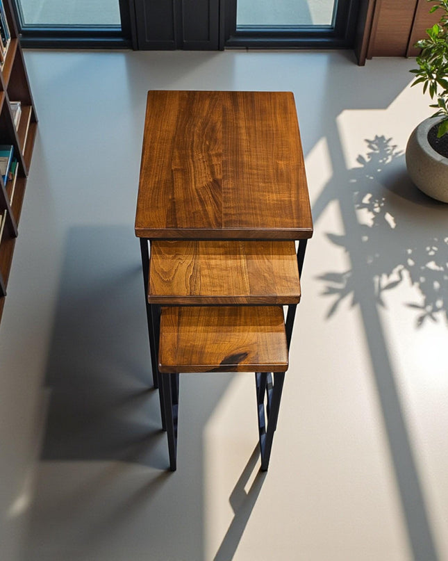 Walnut Nesting Tables: Solid Wood Modern Coffee & Side Table Set