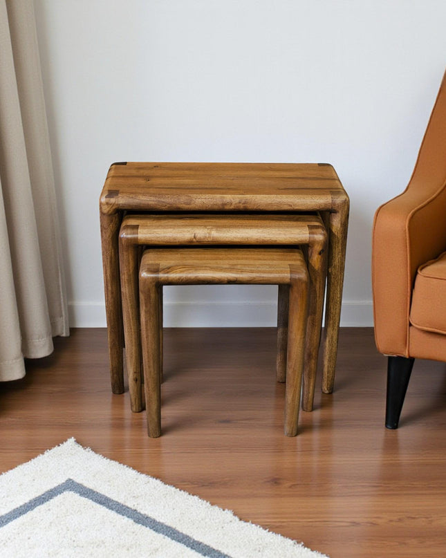 Handmade Walnut Nesting Coffee Tables: Mid Century Modern Set of 3