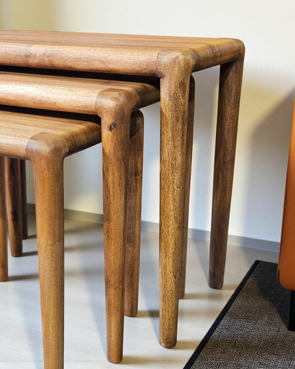 Handmade Walnut Nesting Coffee Tables: Mid Century Modern Set of 3