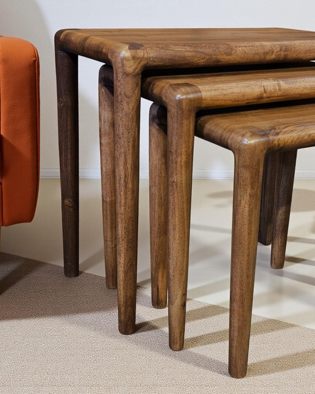Handmade Walnut Nesting Coffee Tables: Mid Century Modern Set of 3